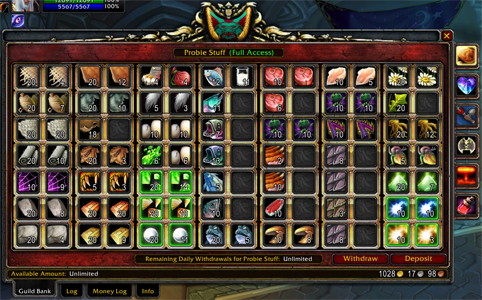 Screenshot of the Guild Bank - Probie Stuff